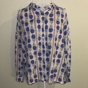 Chic Blue Patterned Women's Blouse